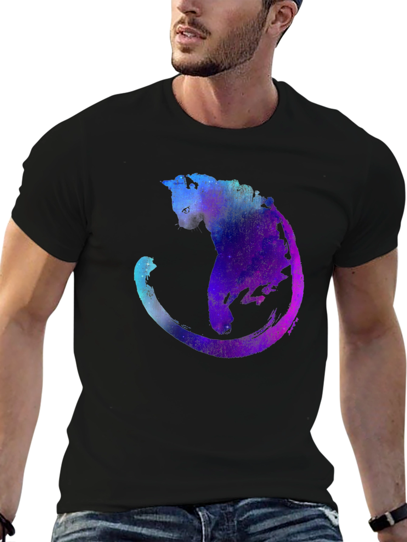 Galaxy Cat Graphic T-Shirt - Cosmic Feline Tee