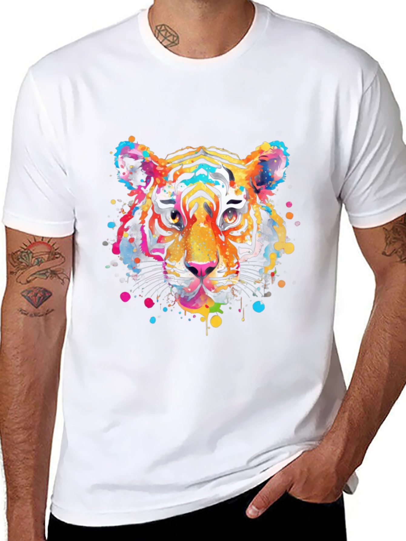 Vibrant Tiger Graphic Print Black T-Shirt