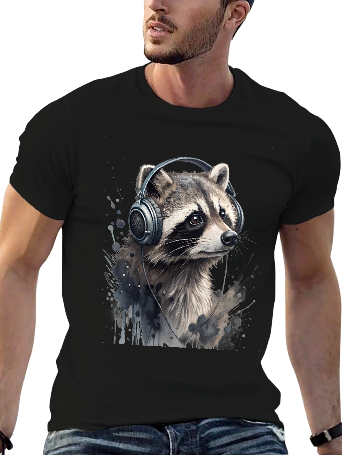 Raccoon Headphones Graphic Tee