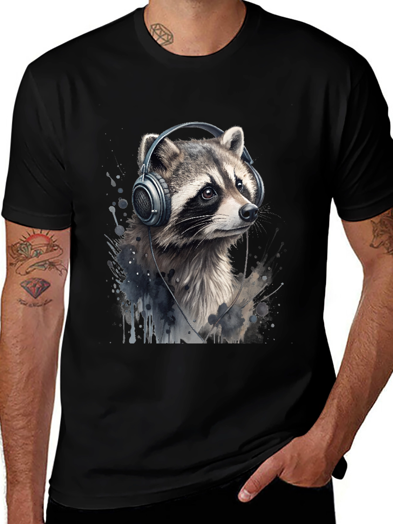 Raccoon Headphones Graphic Tee