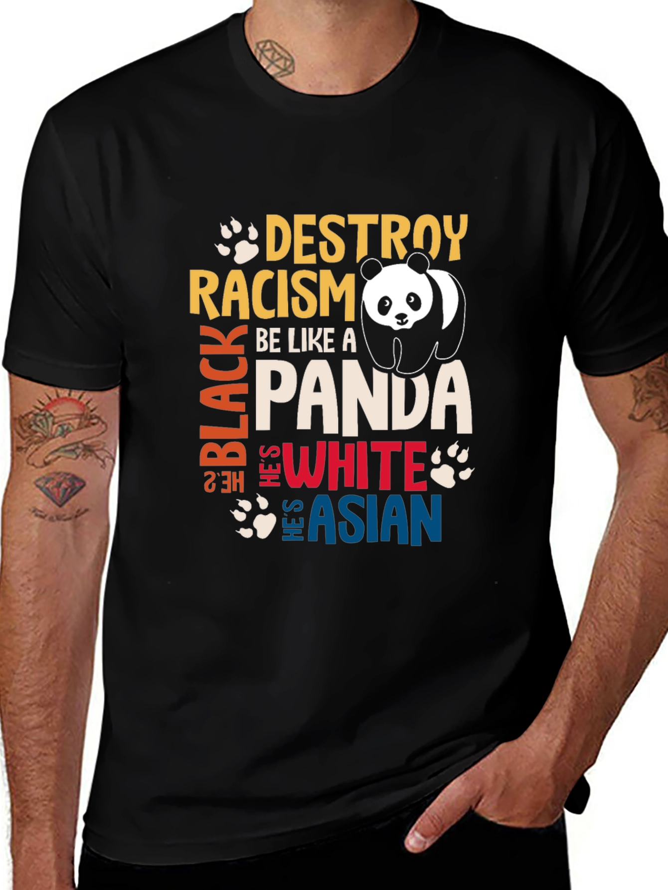 Destroy Racism Be Like a Panda Graphic T-Shirt