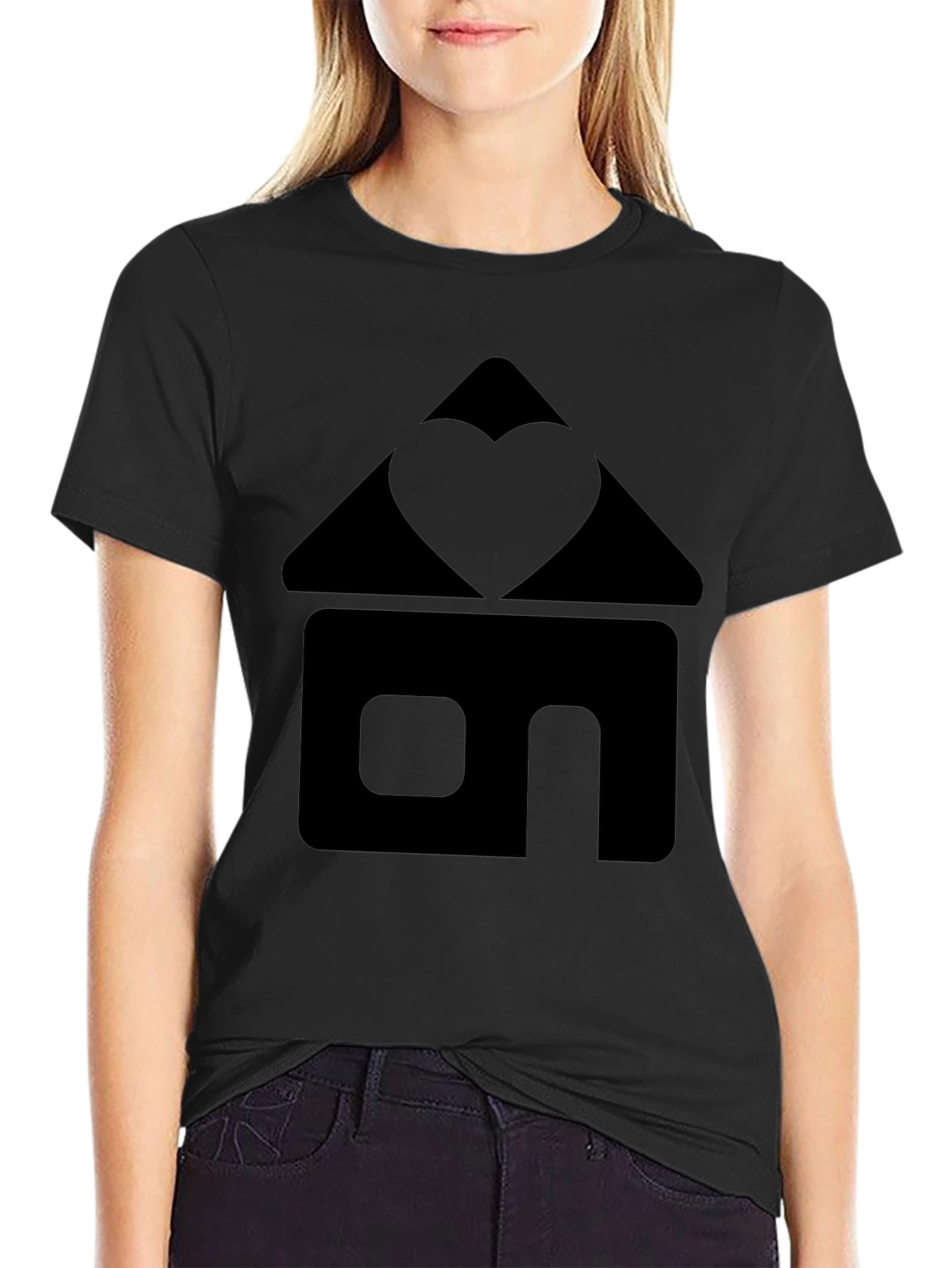 Heart Home Graphic Tee - Black Cotton T-Shirt