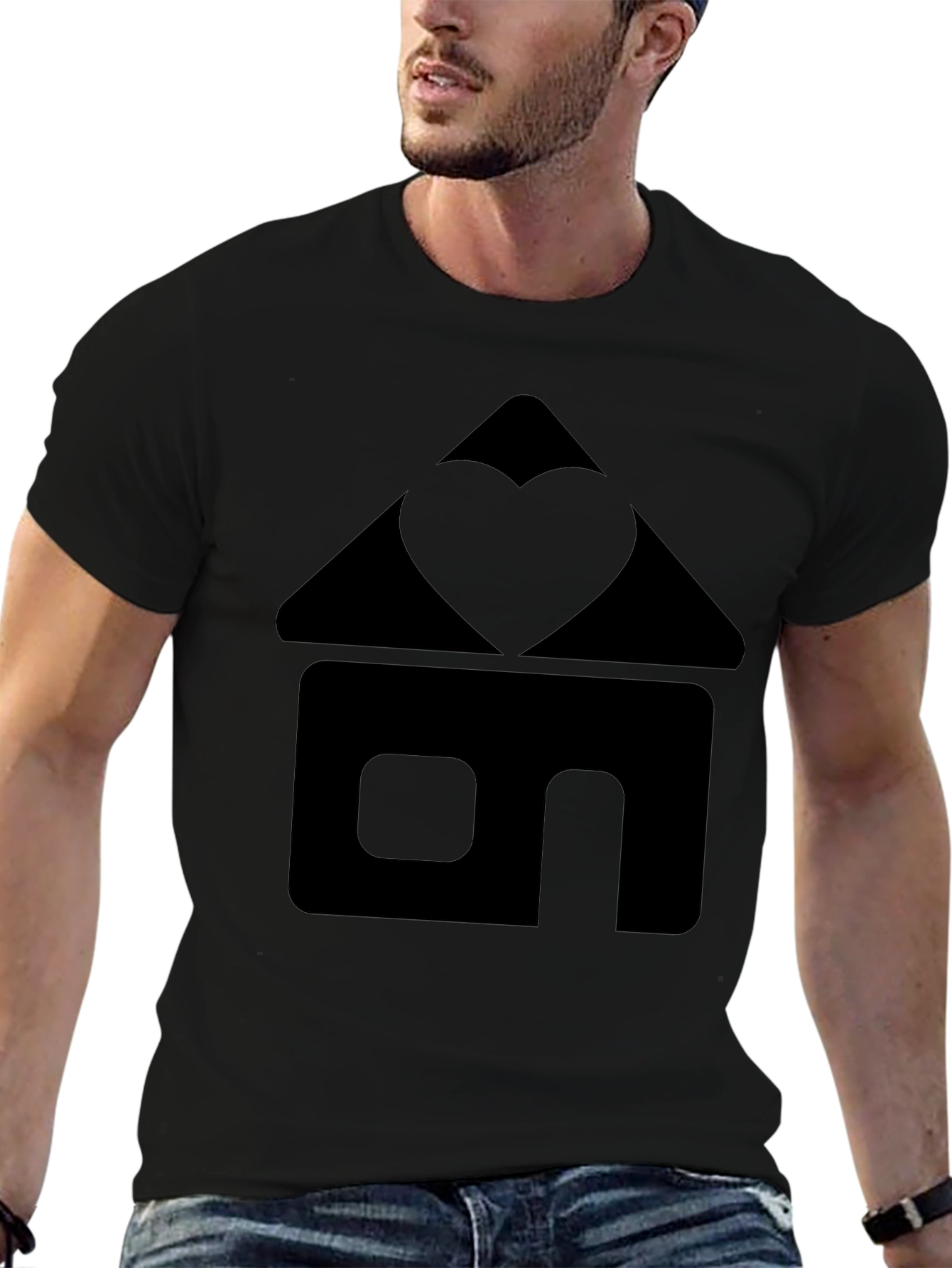 Heart Home Graphic Tee - Black Cotton T-Shirt