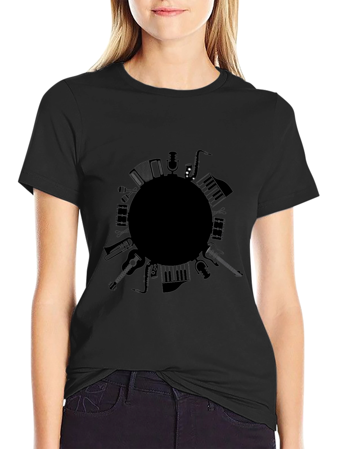 Musical Instrument Circle Graphic Tee - Black