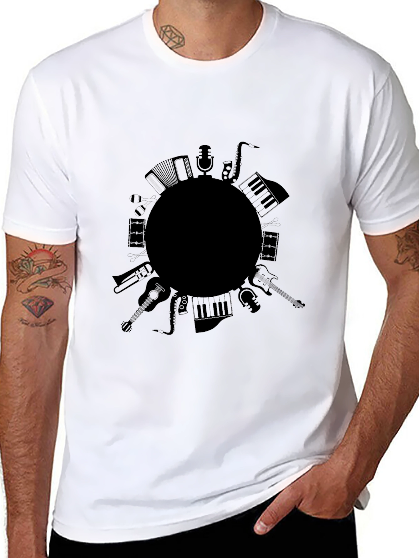 Musical Instrument Circle Graphic Tee - Black