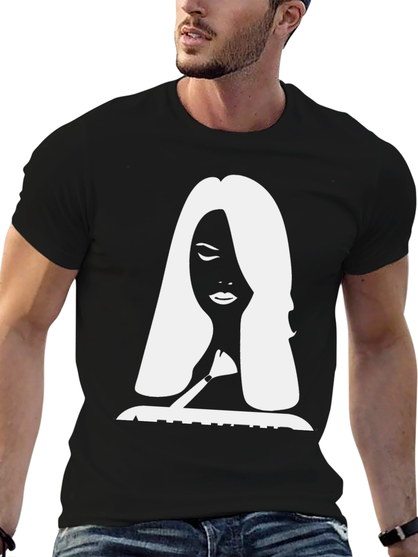 Stylish Black T-Shirt with White Silhouette Graphic