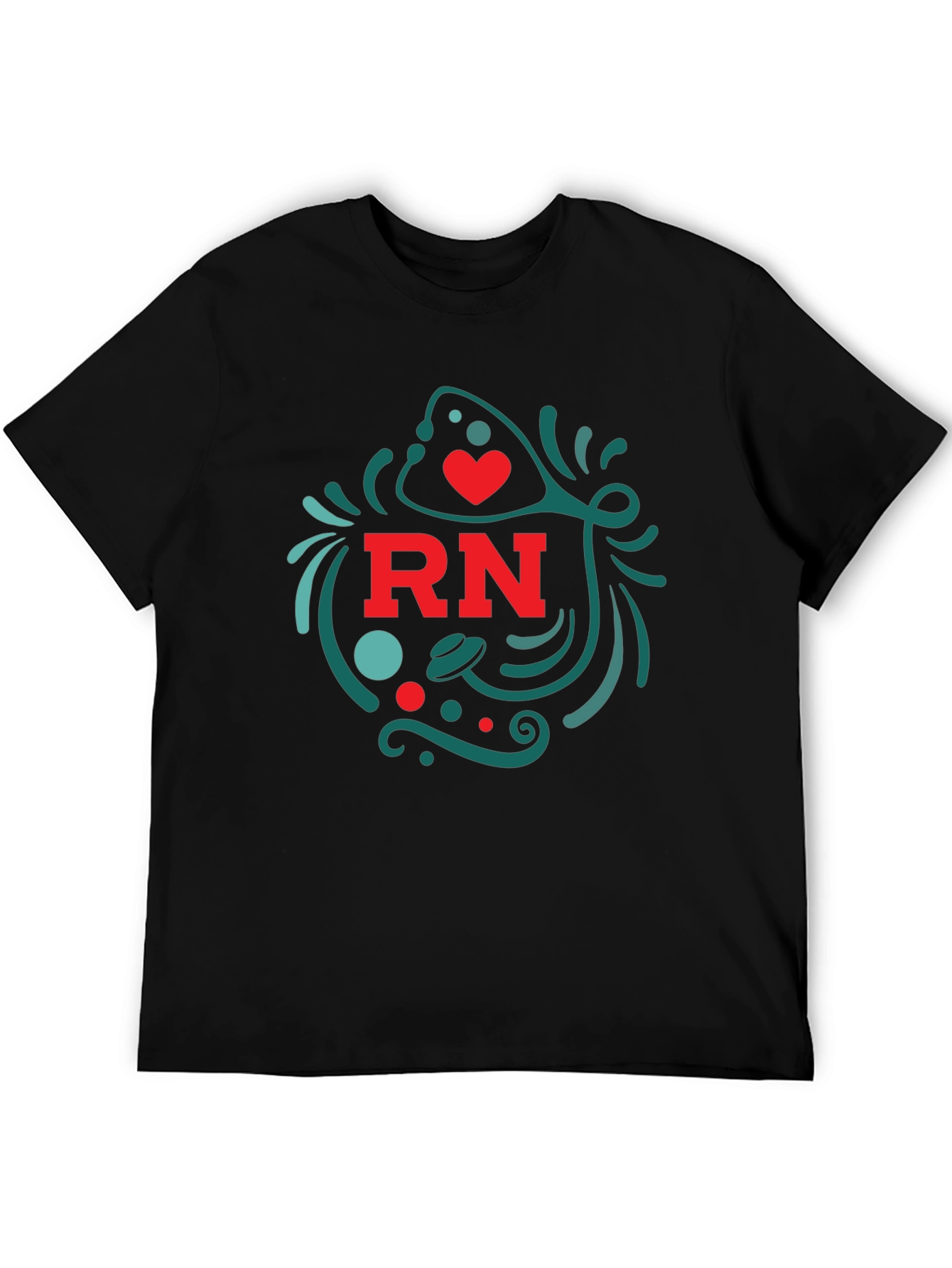 RN Nurse T-Shirt with Heart and Stethoscope Design