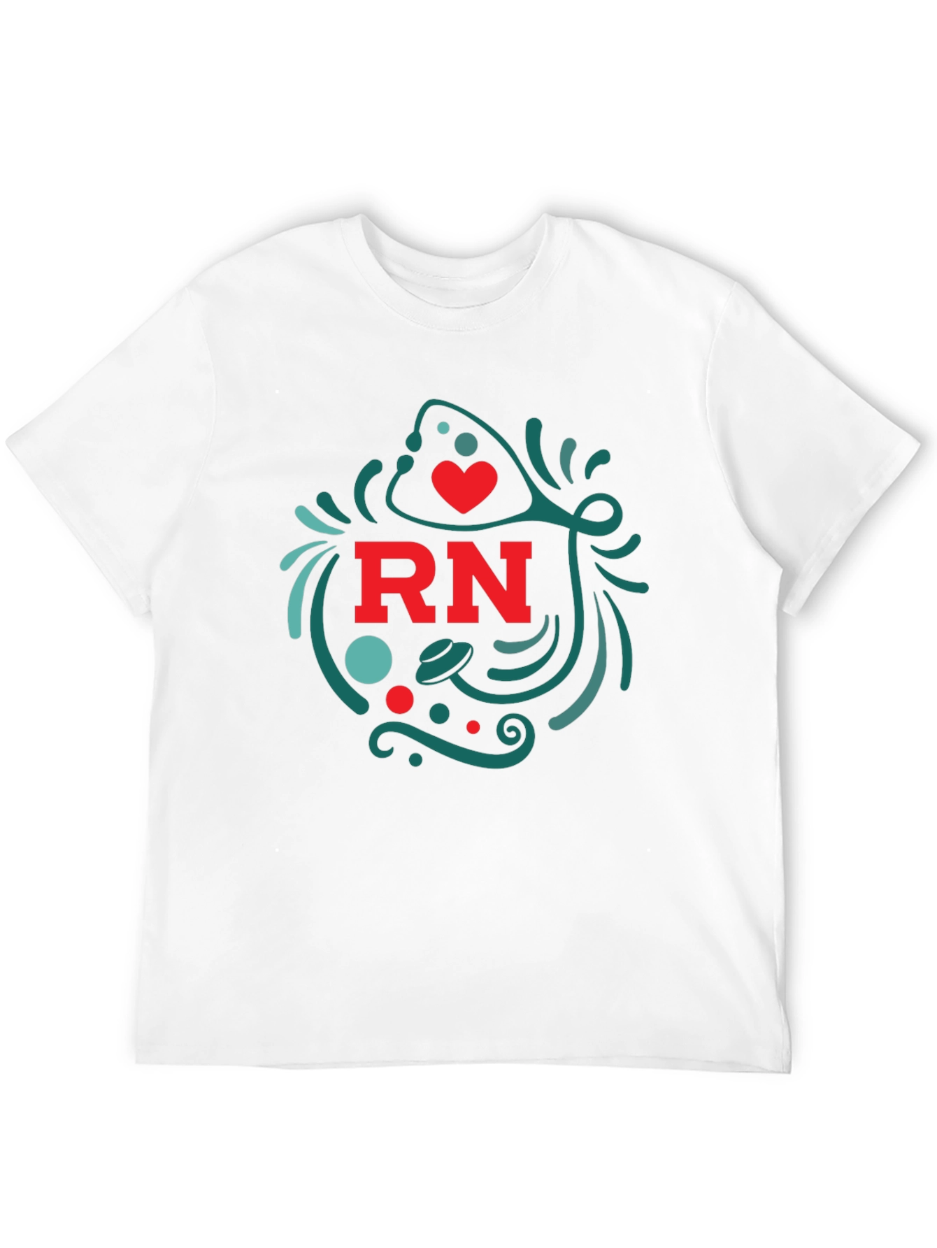 RN Nurse T-Shirt with Heart and Stethoscope Design