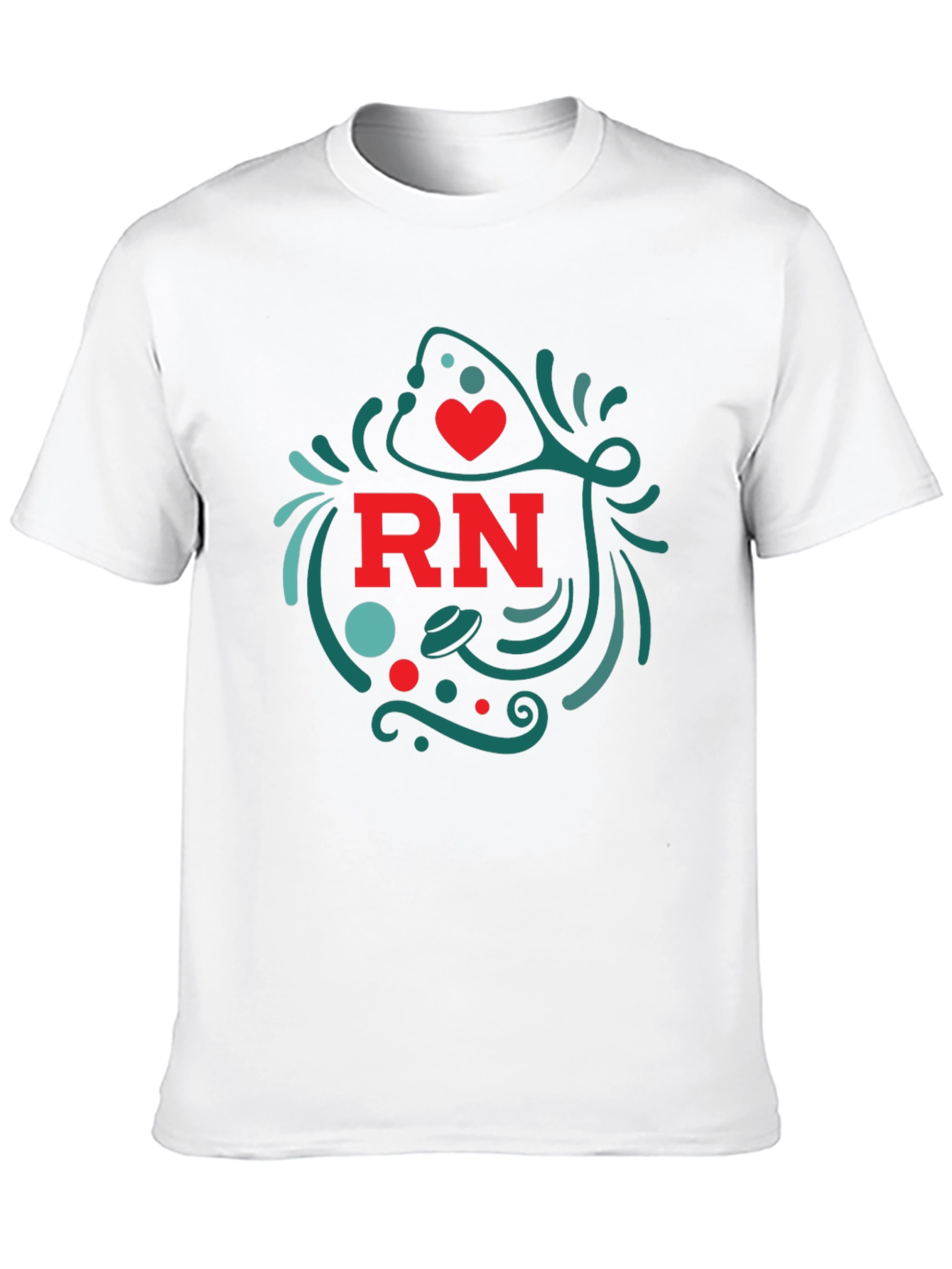 RN Nurse T-Shirt with Heart and Stethoscope Design