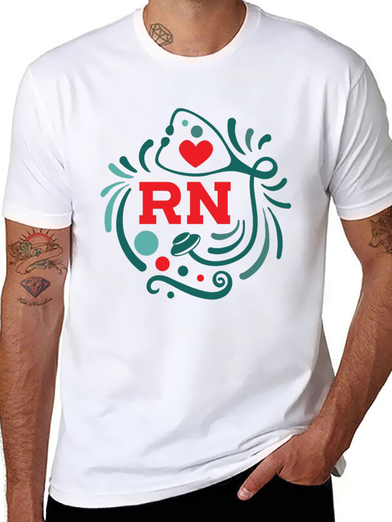 RN Nurse T-Shirt with Heart and Stethoscope Design
