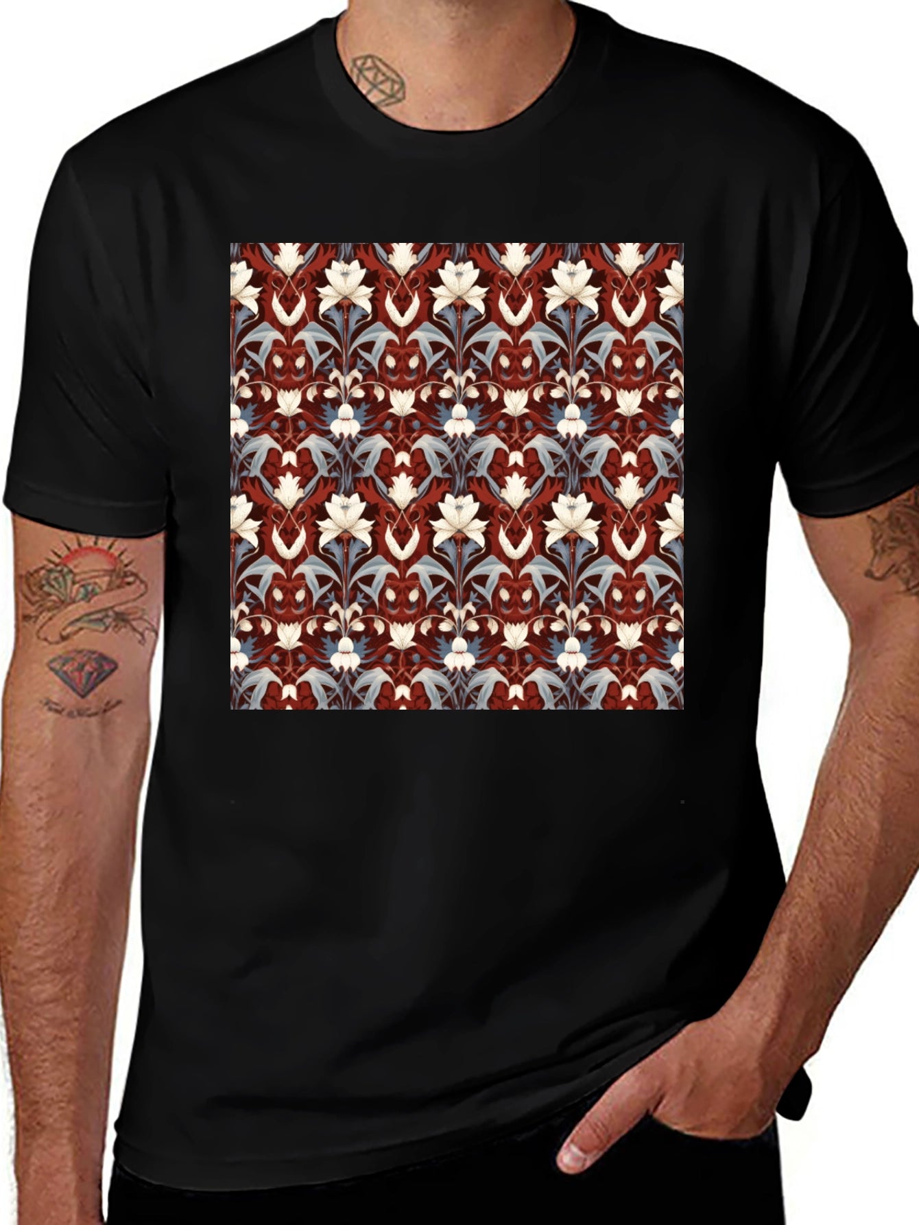 Floral Patterned Black T-Shirt