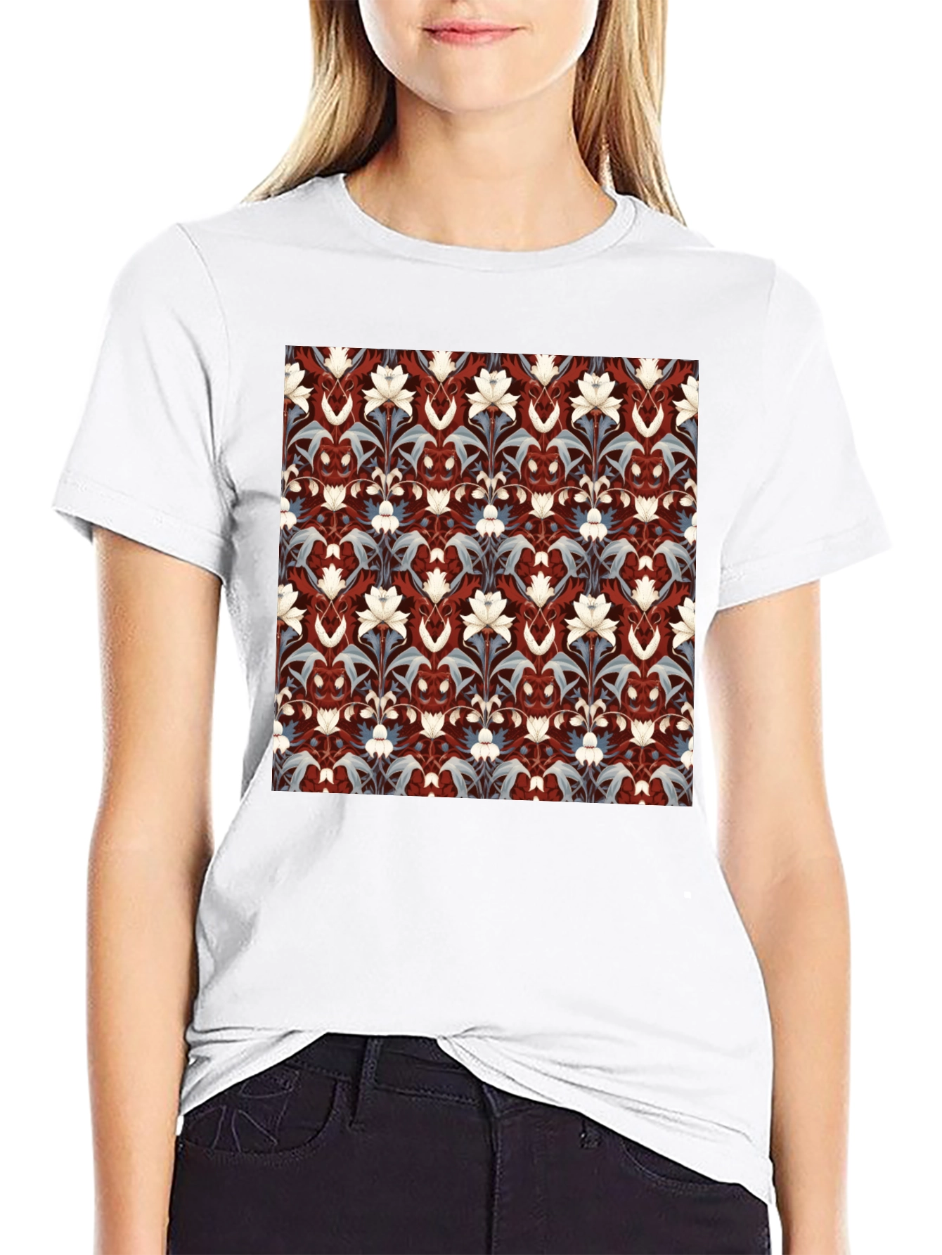 Floral Patterned Black T-Shirt