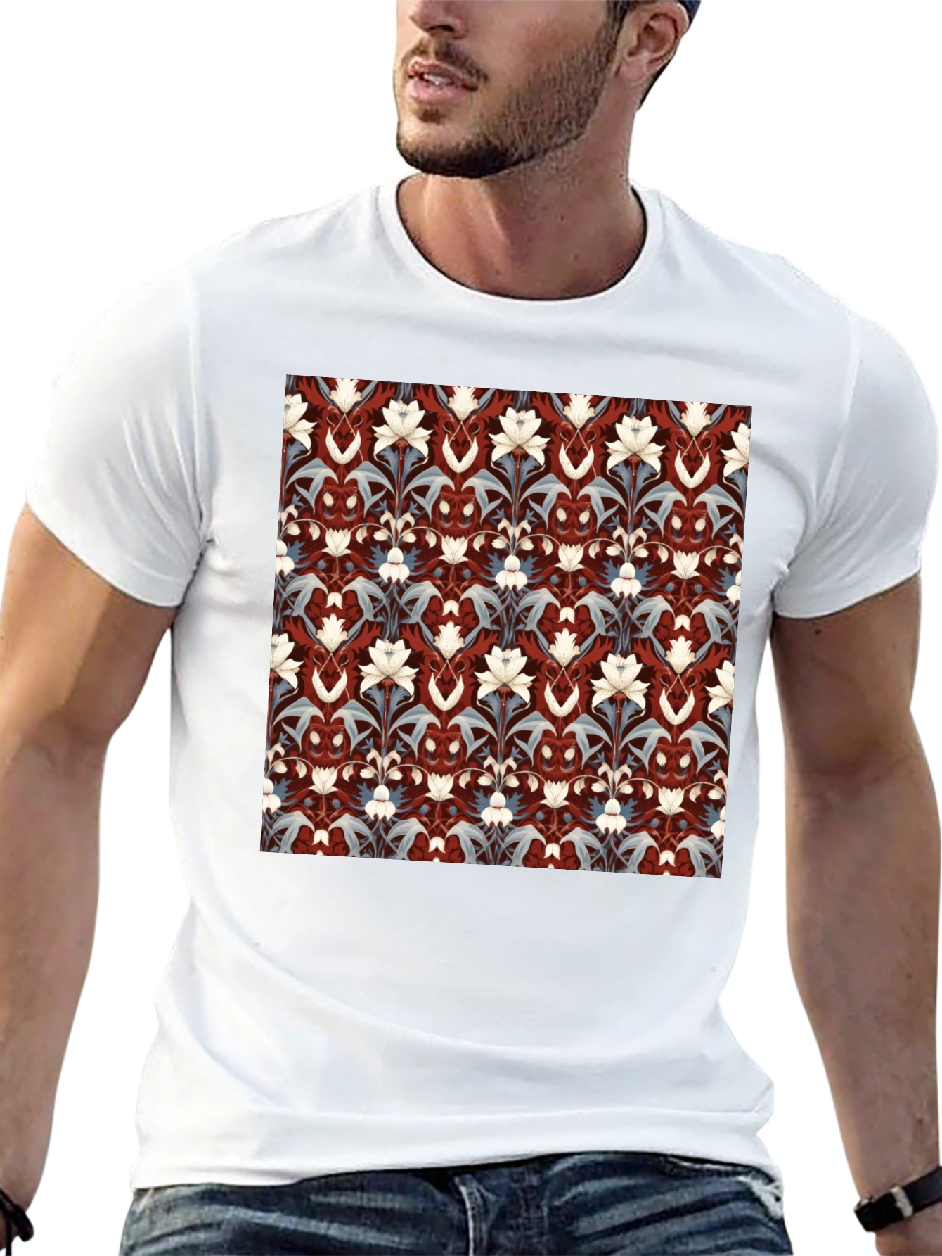 Floral Patterned Black T-Shirt