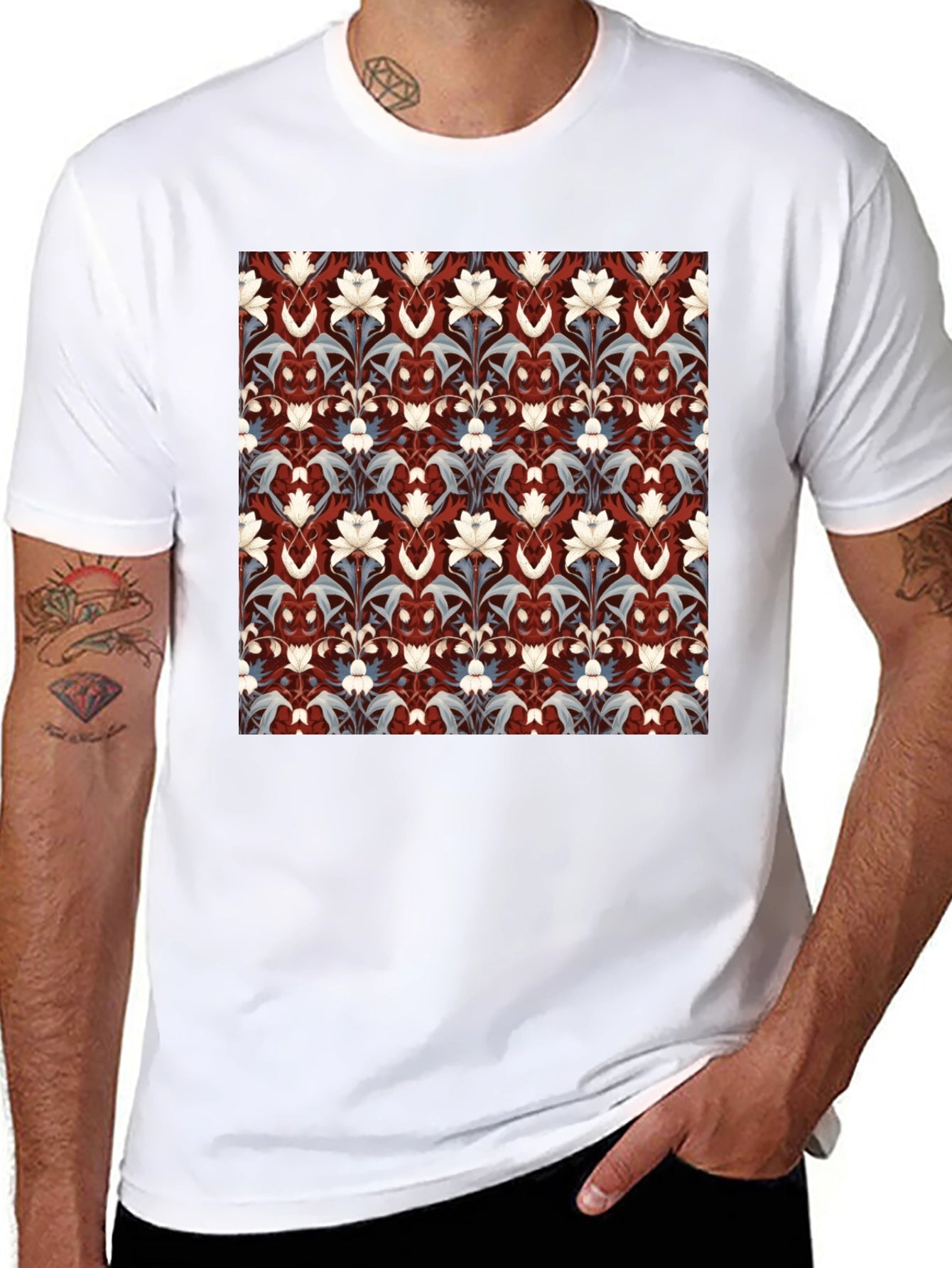 Floral Patterned Black T-Shirt