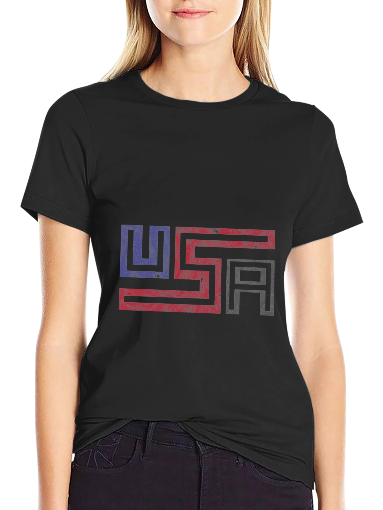USA Flag Graphic Print Black T-Shirt