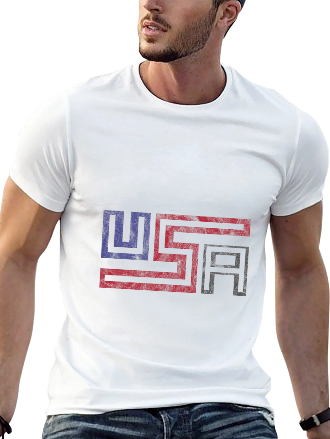 USA Flag Graphic Print Black T-Shirt