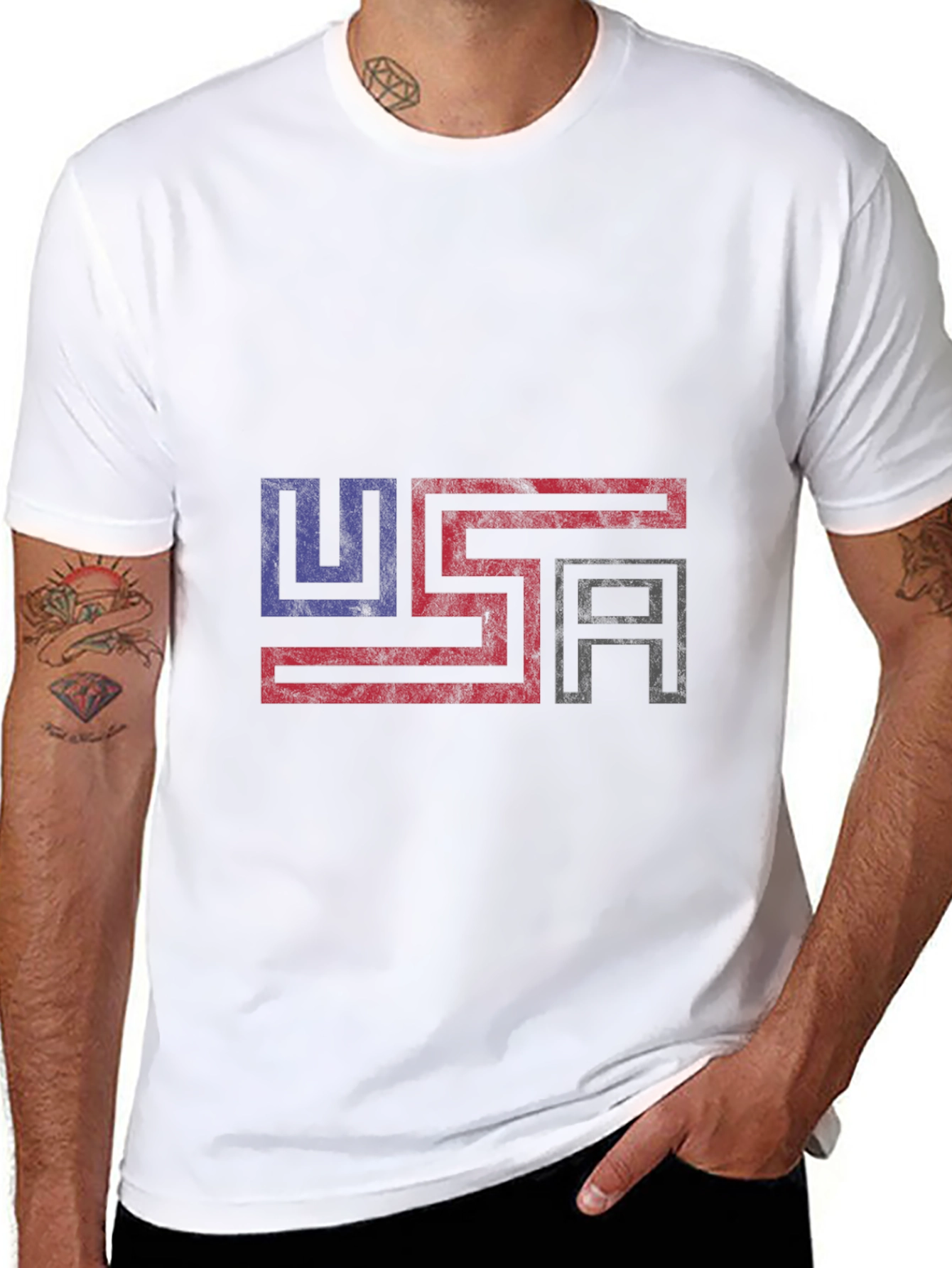 USA Flag Graphic Print Black T-Shirt