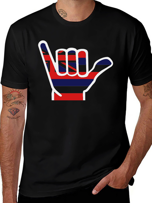 Hang Loose Hawaiian Flag Shaka Graphic T-Shirt