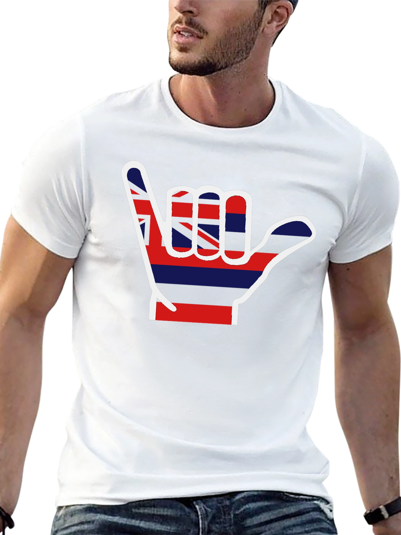 Hang Loose Hawaiian Flag Shaka Graphic T-Shirt