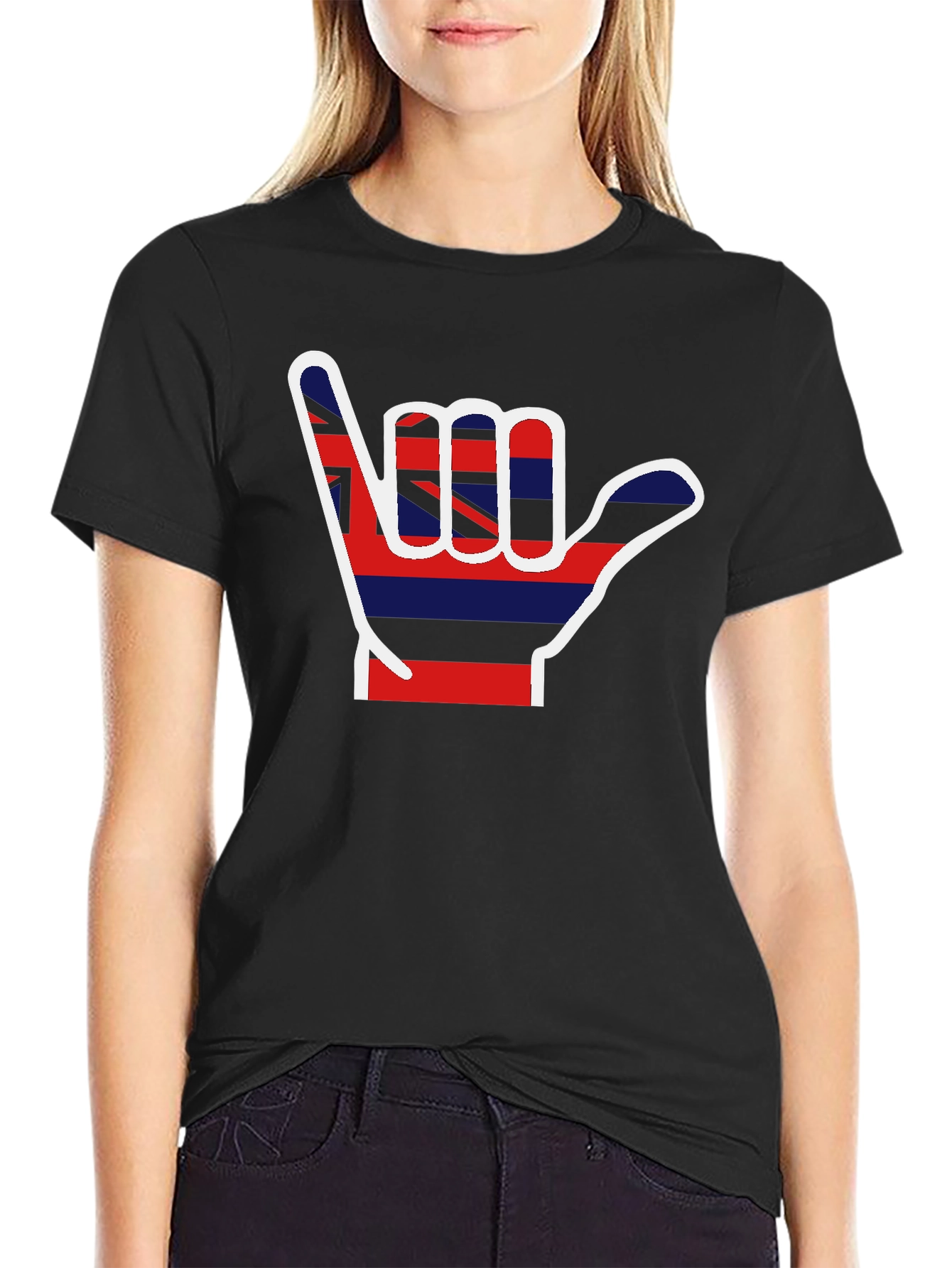 Hang Loose Hawaiian Flag Shaka Graphic T-Shirt