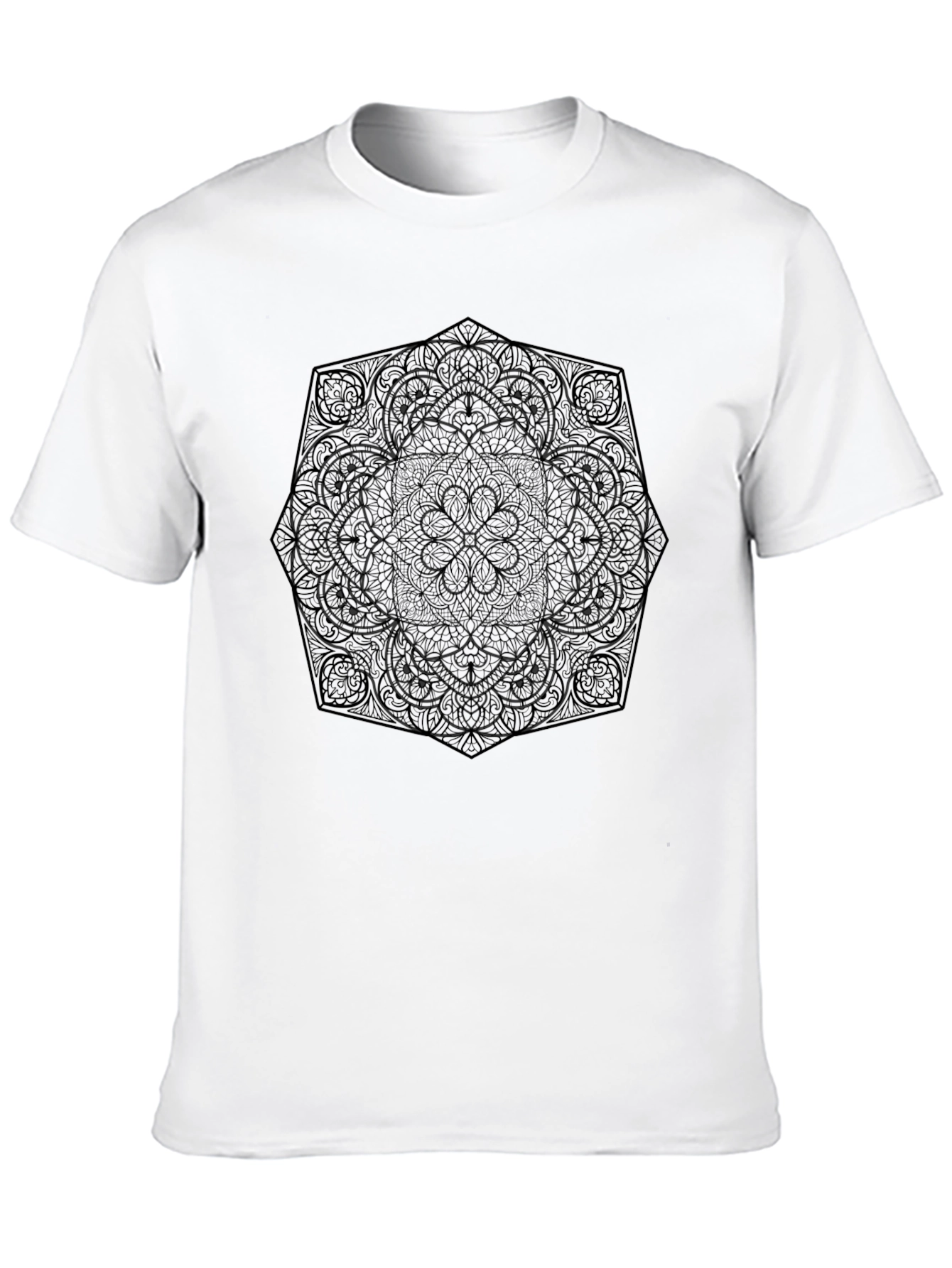 Black Mandala Print Mens T-Shirt