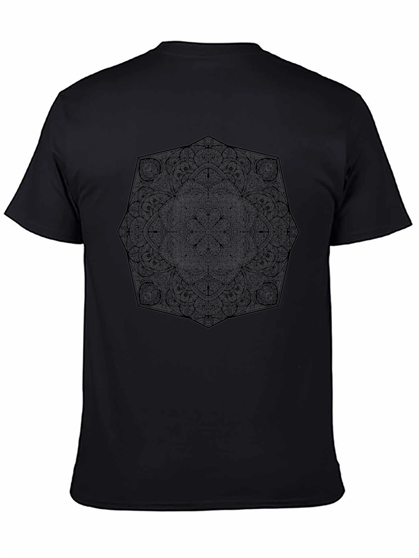 Black Mandala Print Mens T-Shirt