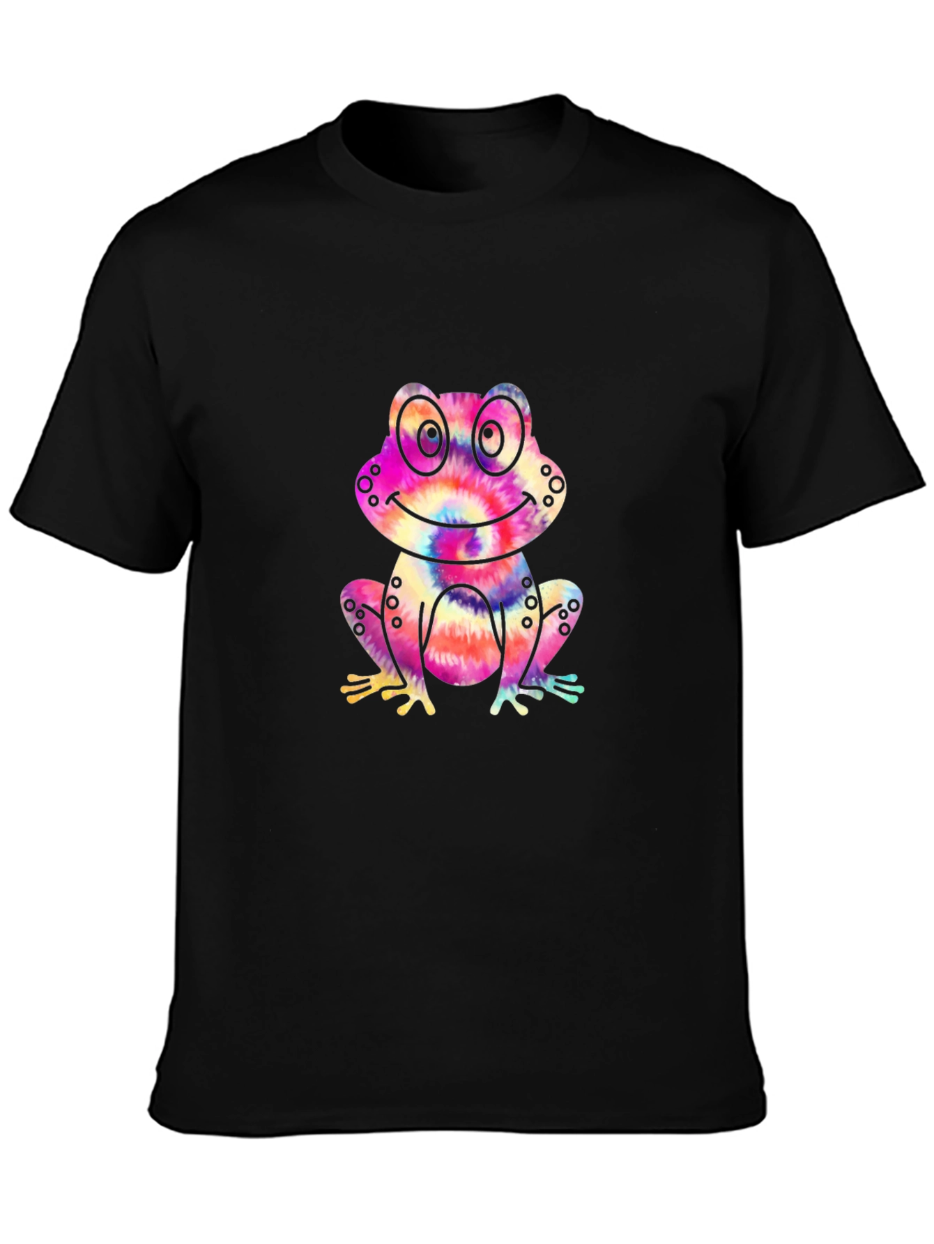 Tie-Dye Frog Graphic Black T-Shirt