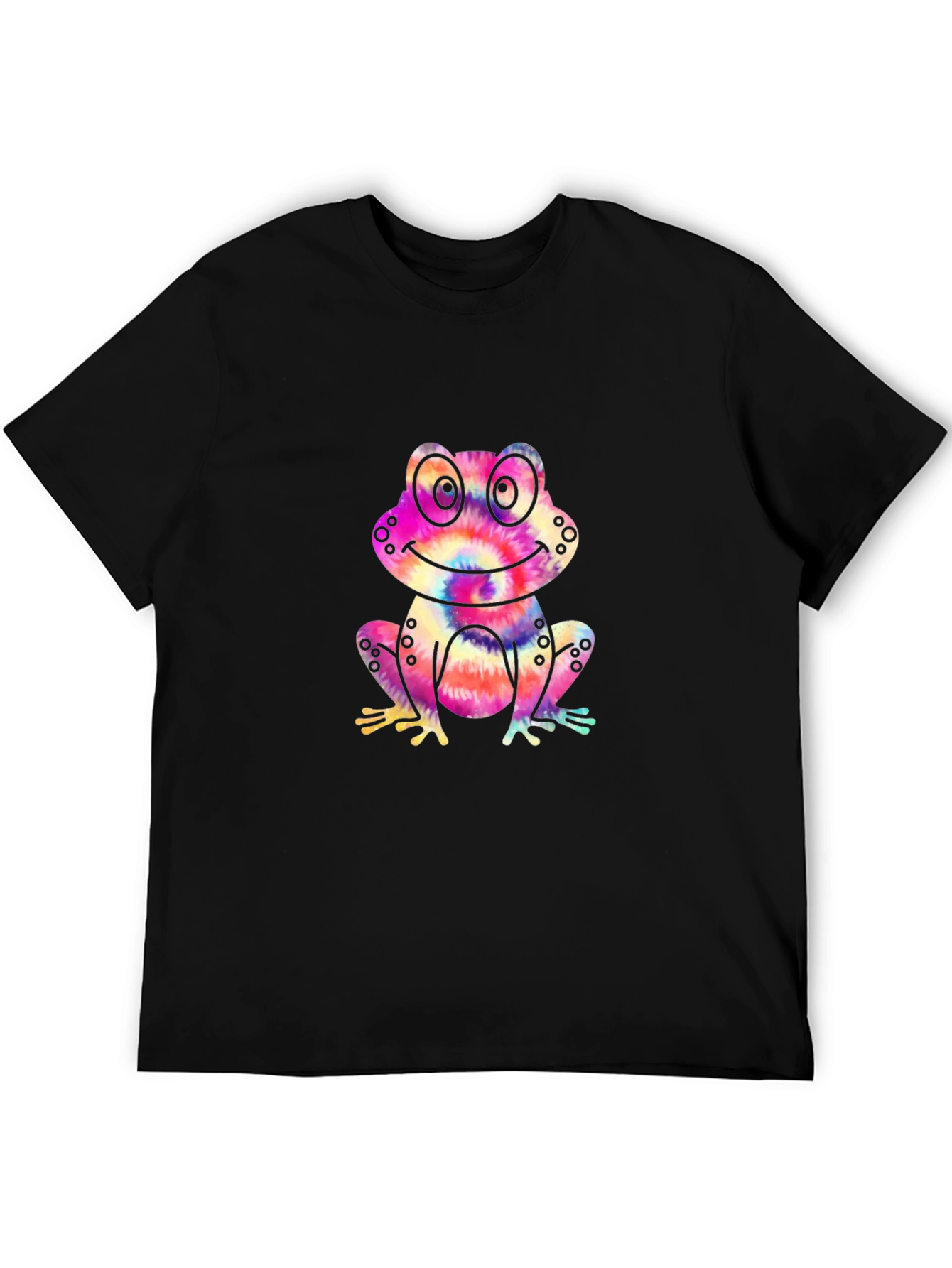 Tie-Dye Frog Graphic Black T-Shirt