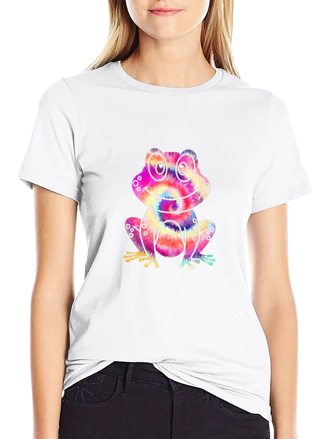 Tie-Dye Frog Graphic Black T-Shirt