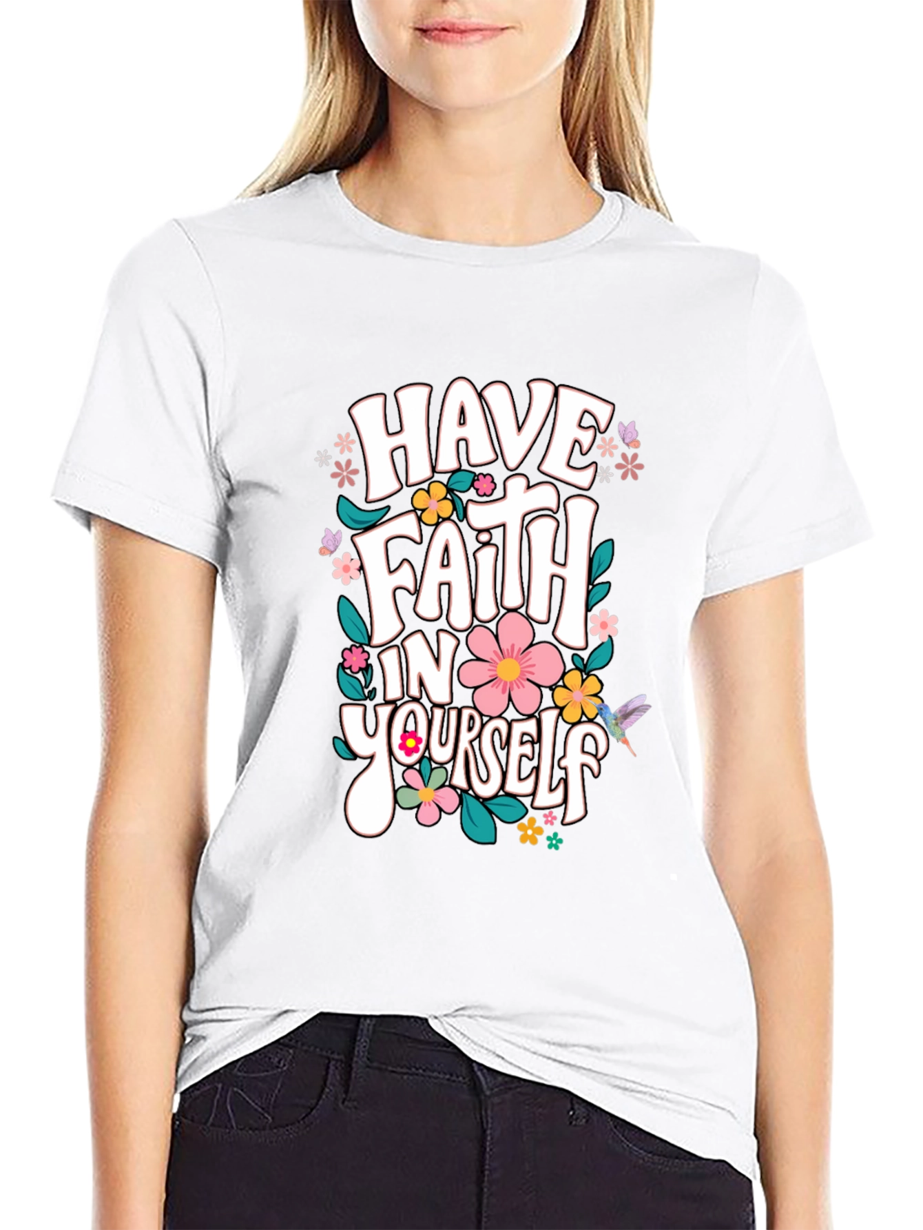 Faith In Yourself T-Shirt Floral Design Black