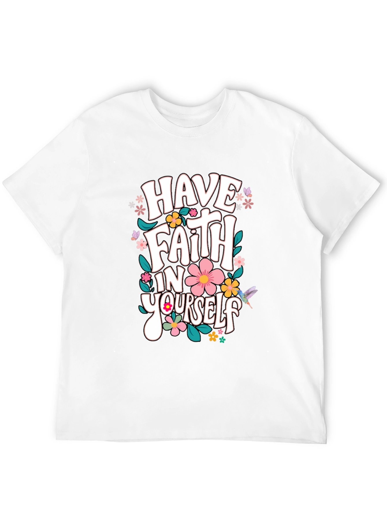 Faith In Yourself T-Shirt Floral Design Black