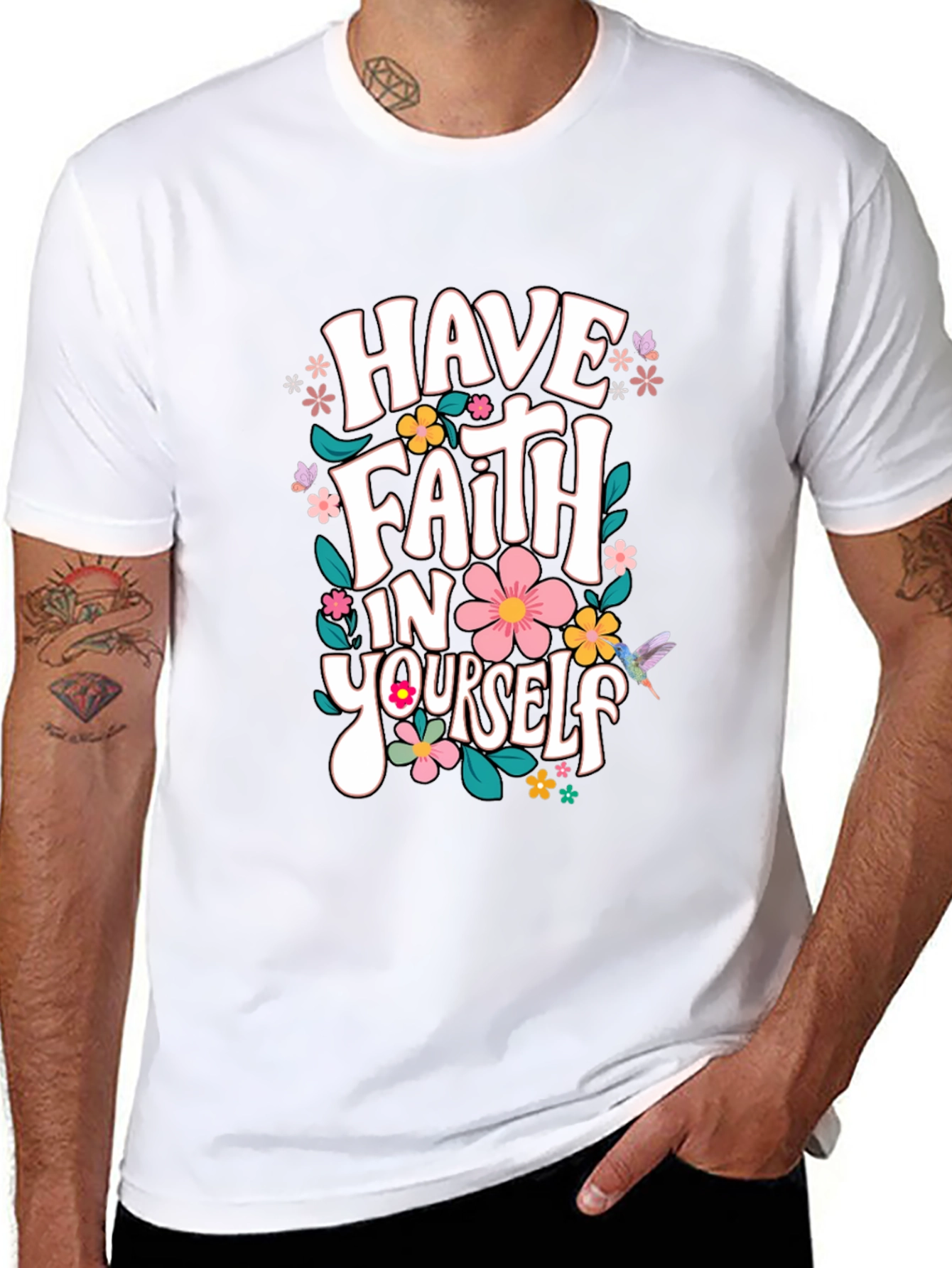 Faith In Yourself T-Shirt Floral Design Black