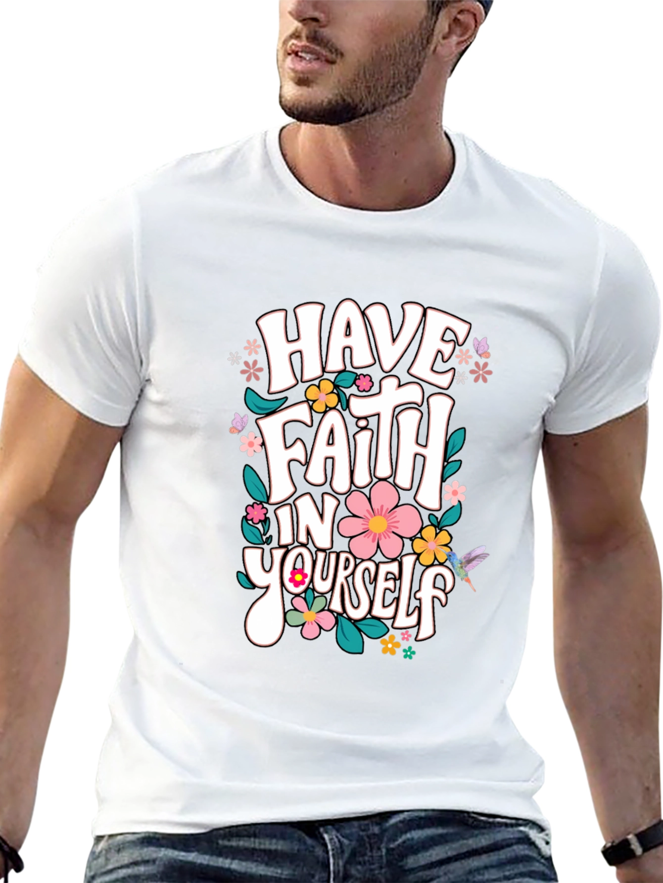 Faith In Yourself T-Shirt Floral Design Black