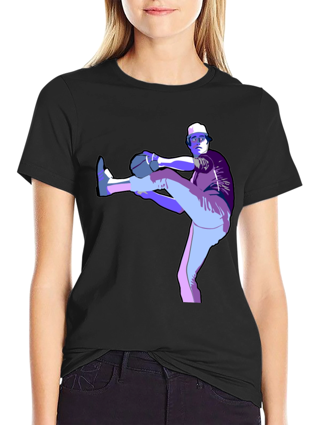 Baseball Pitcher Graphic T-Shirt - Black