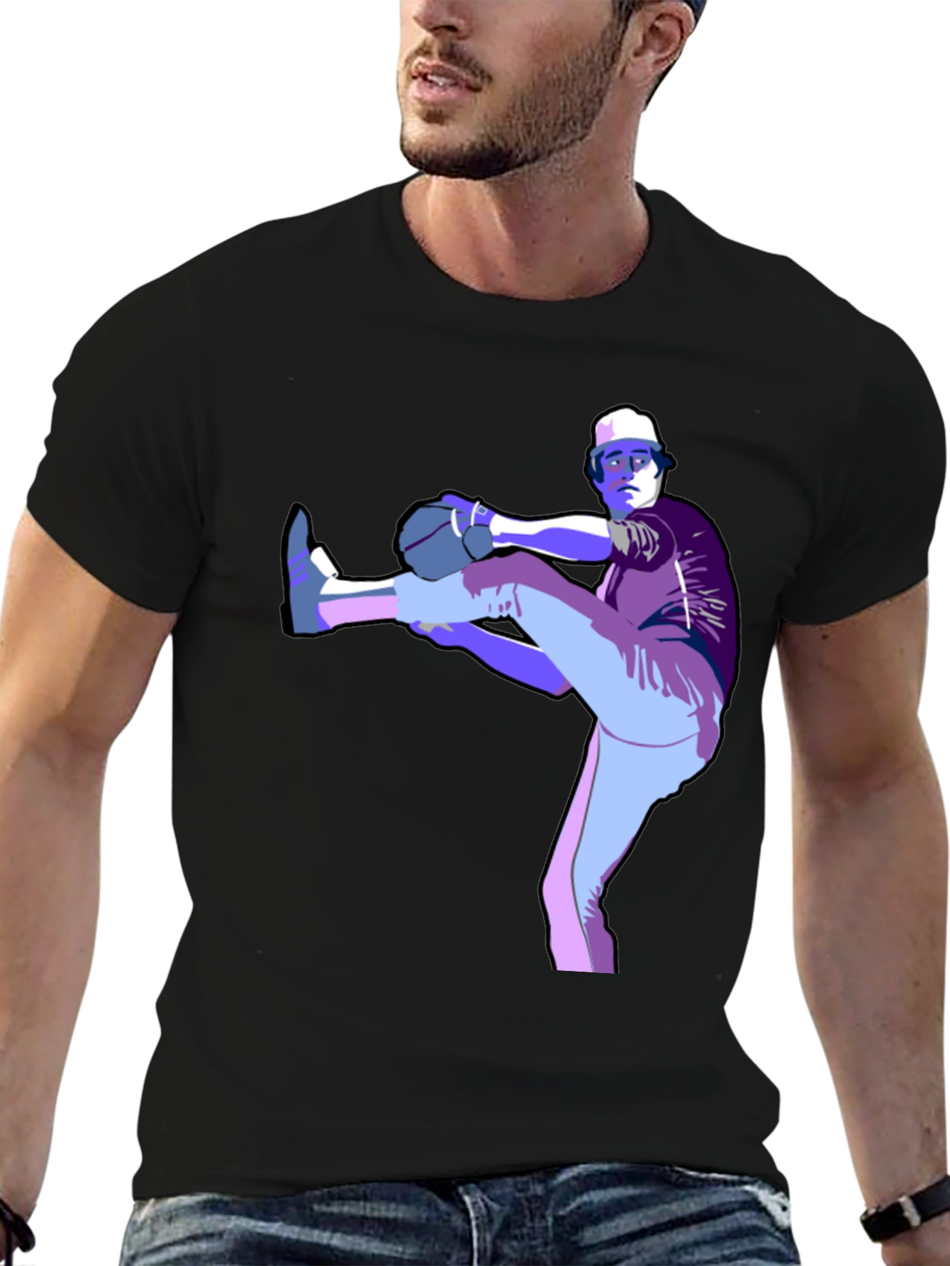 Baseball Pitcher Graphic T-Shirt - Black