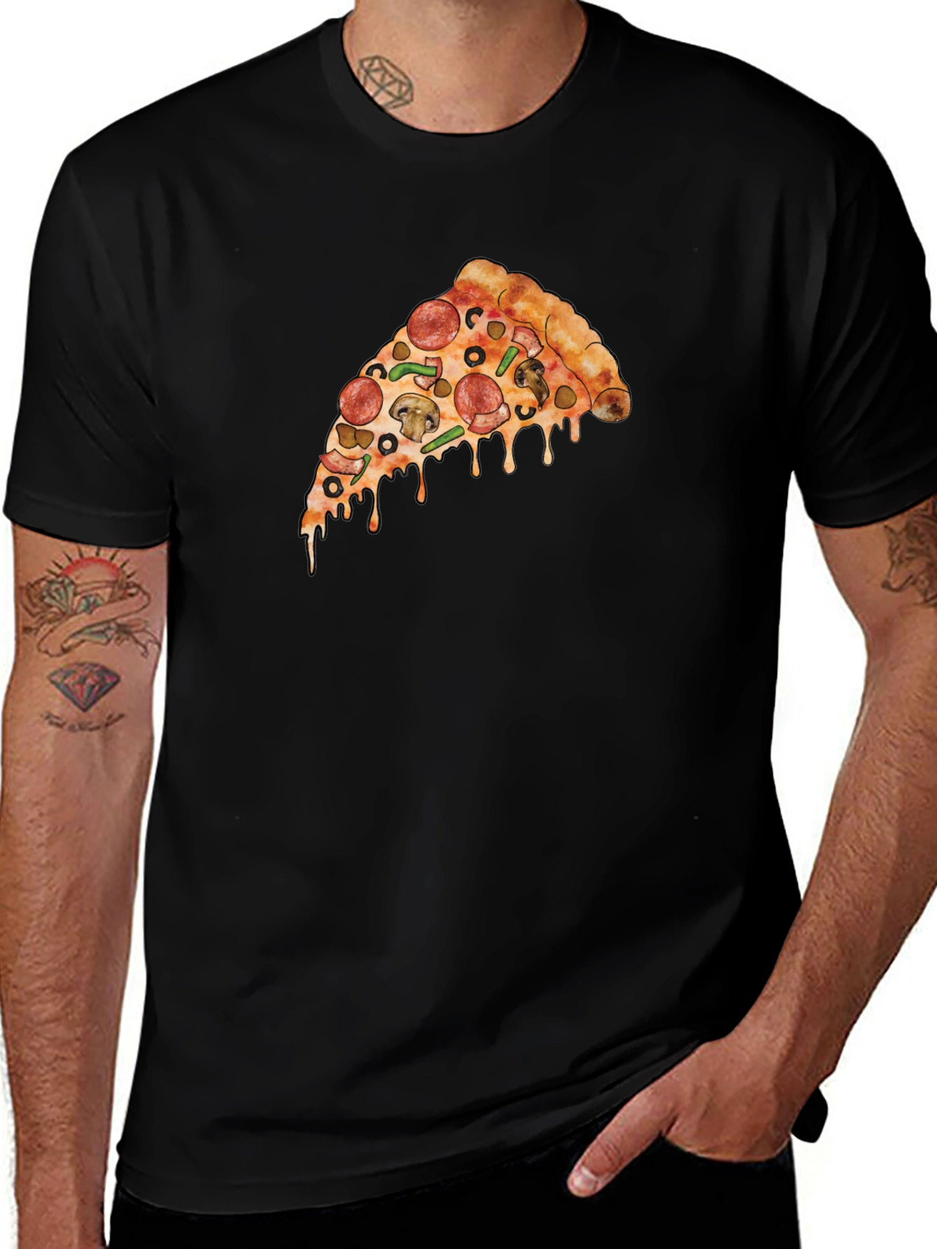 Pizza Slice Graphic T-Shirt - Casual Black Tee