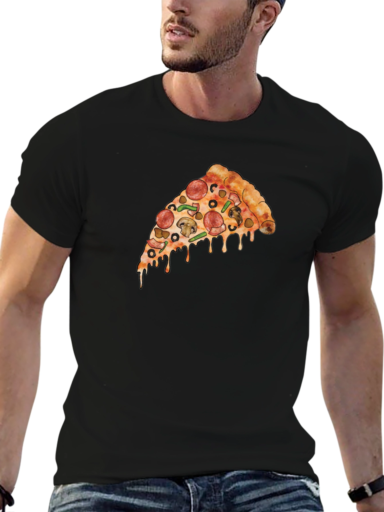 Pizza Slice Graphic T-Shirt - Casual Black Tee
