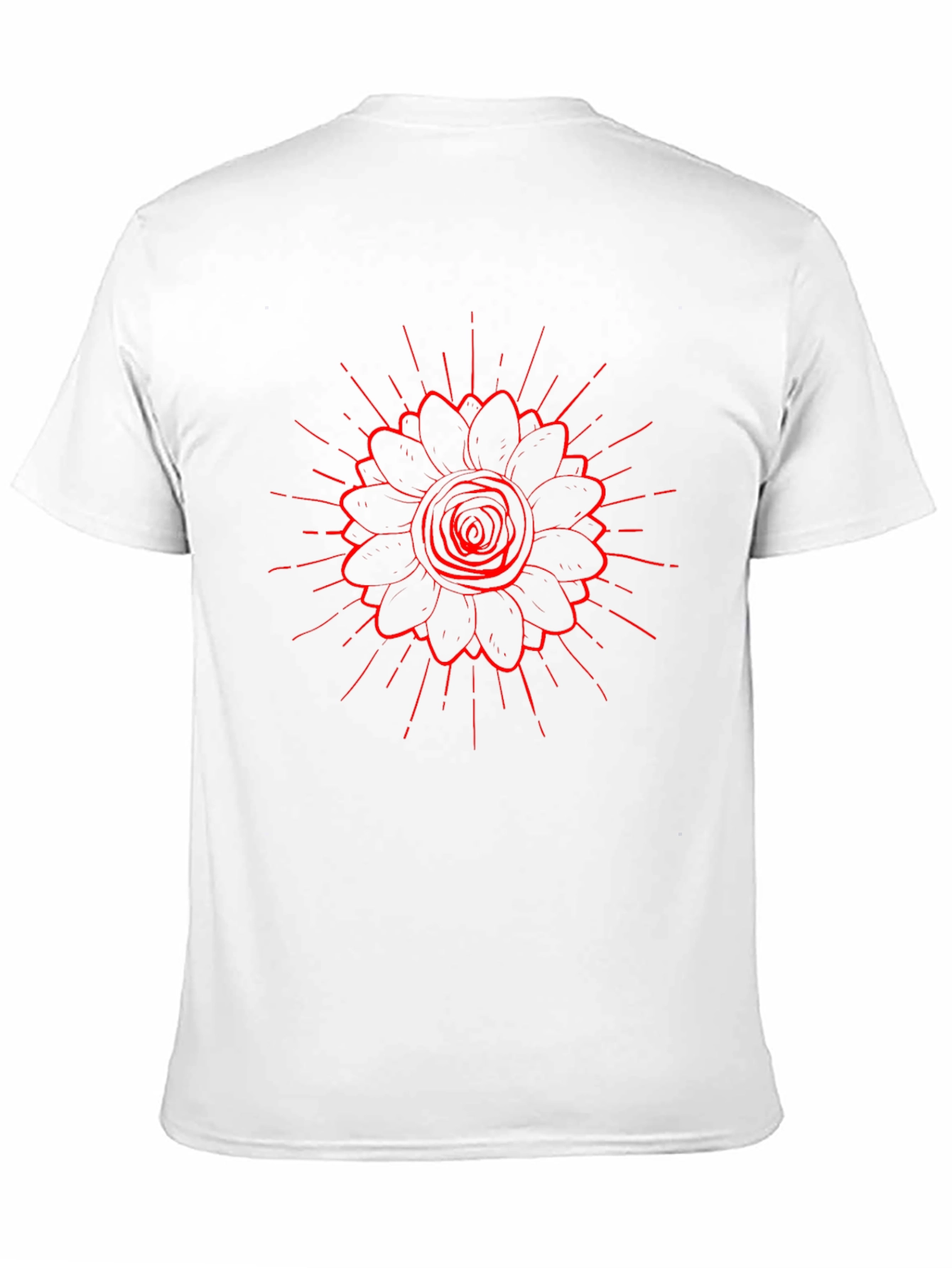 Black Tee with Red Floral Burst Design