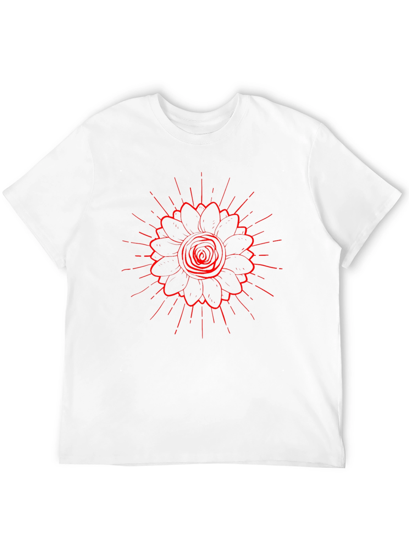 Black Tee with Red Floral Burst Design