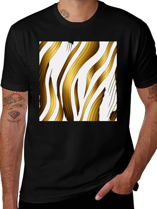 Gold Stripe Print Black T-Shirt