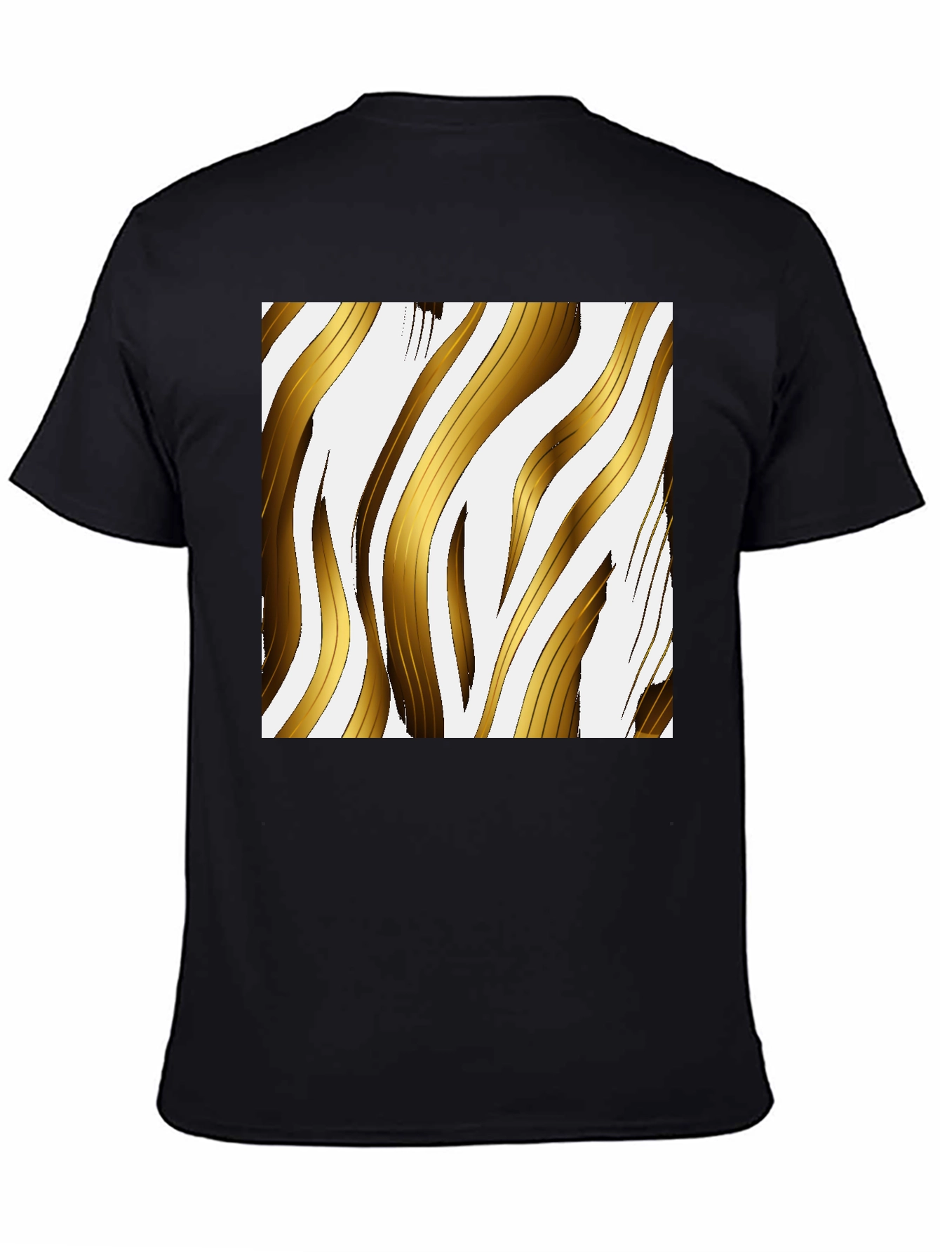 Gold Stripe Print Black T-Shirt