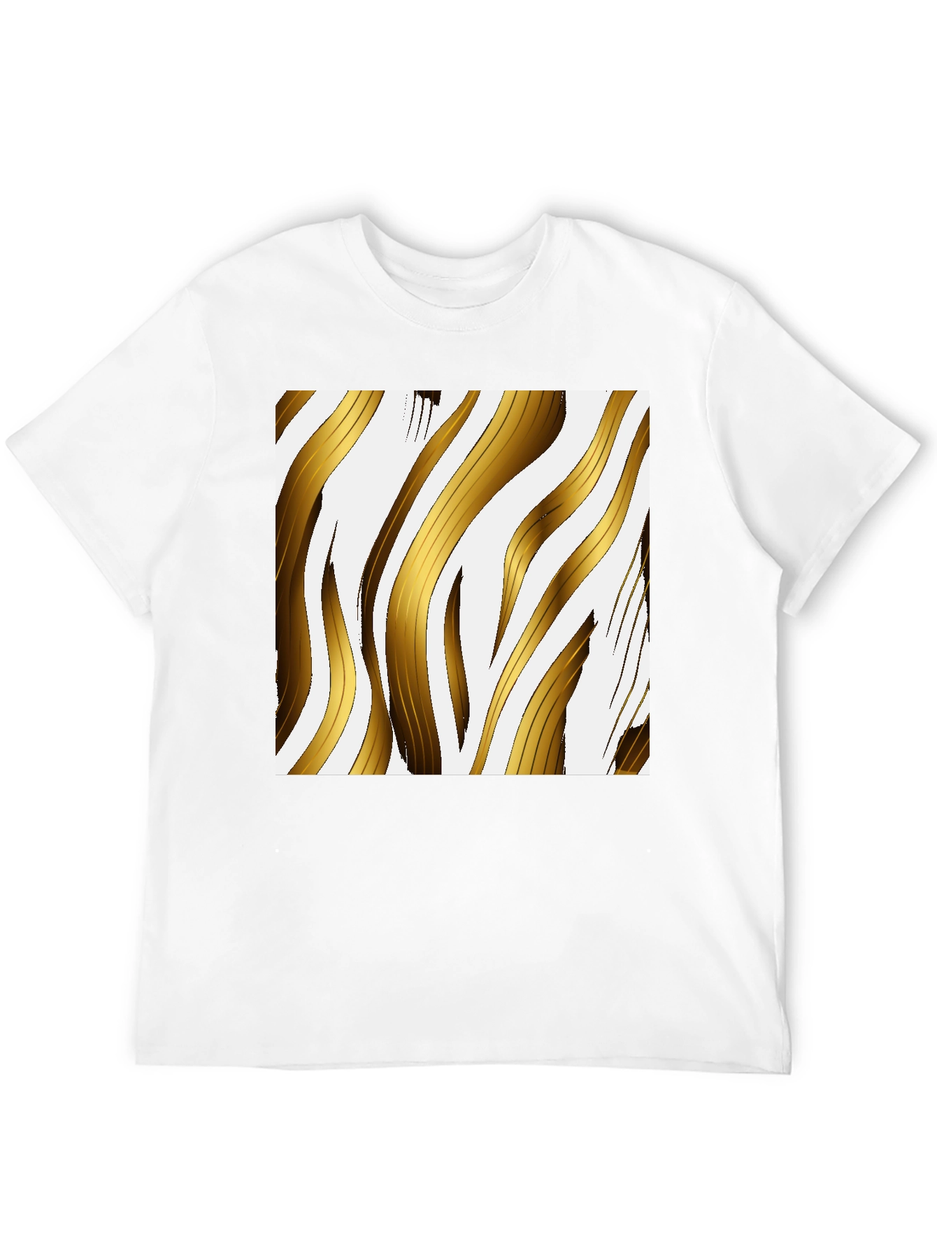 Gold Stripe Print Black T-Shirt