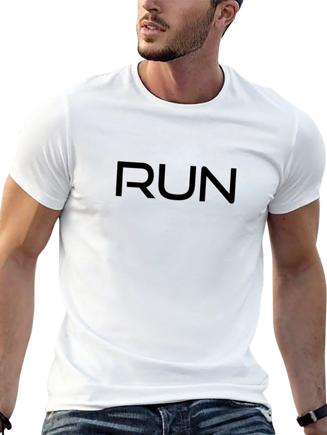 Mens Black RUN Graphic Tee - Athletic Fit