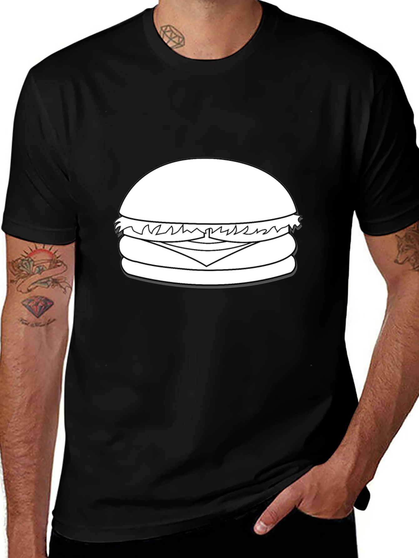 Burger Graphic Tee - Black Cotton T-Shirt
