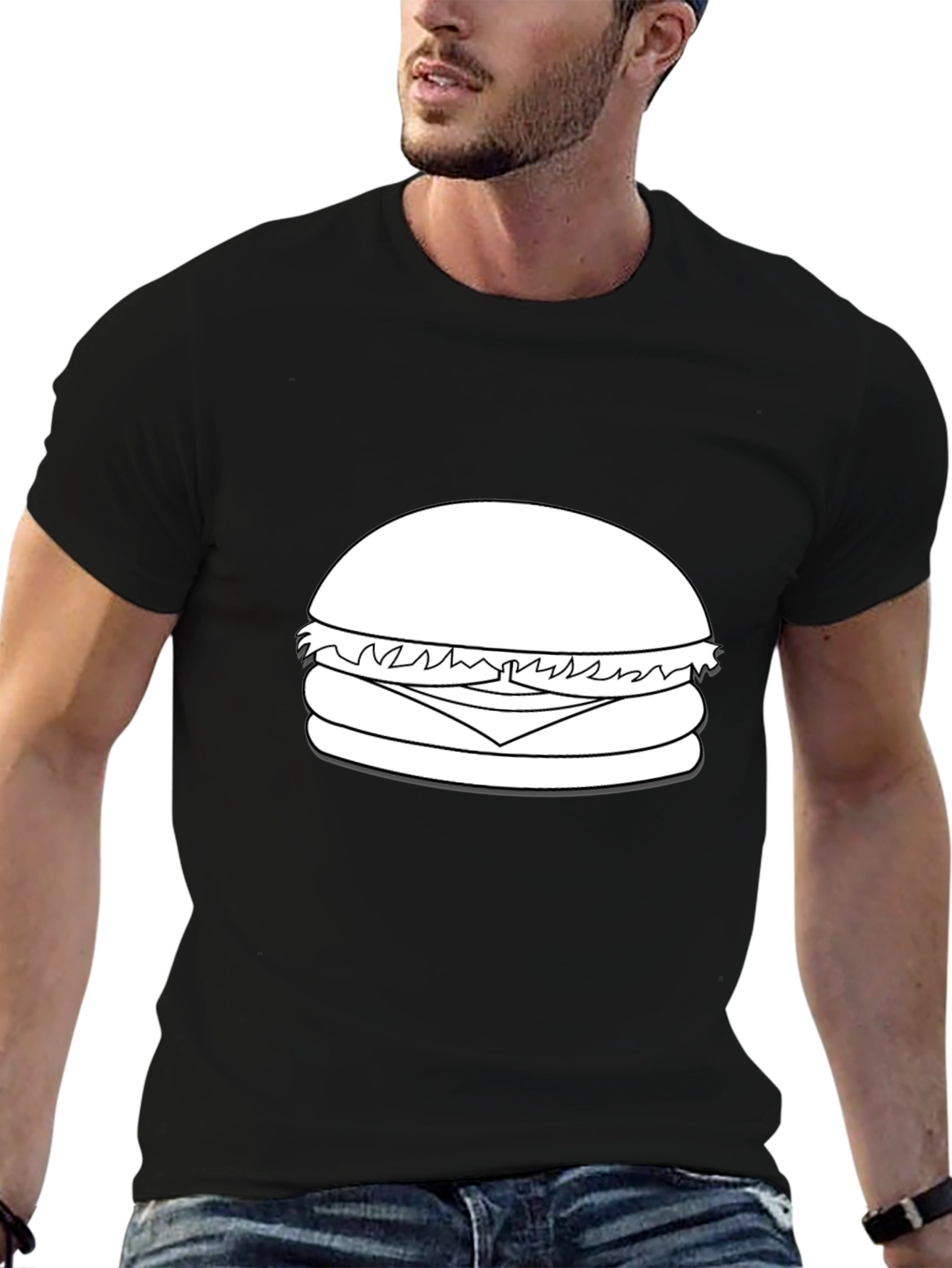 Burger Graphic Tee - Black Cotton T-Shirt
