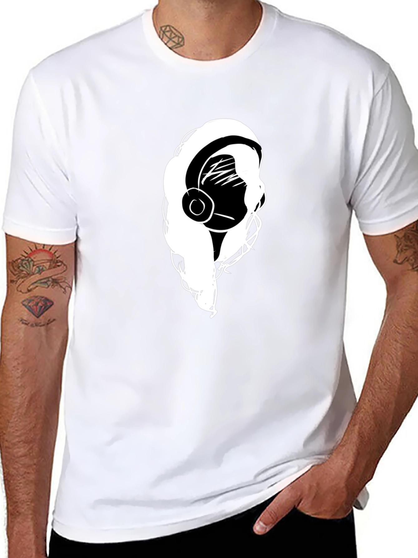 Headphone Girl Black T-Shirt - Music Lover Tee