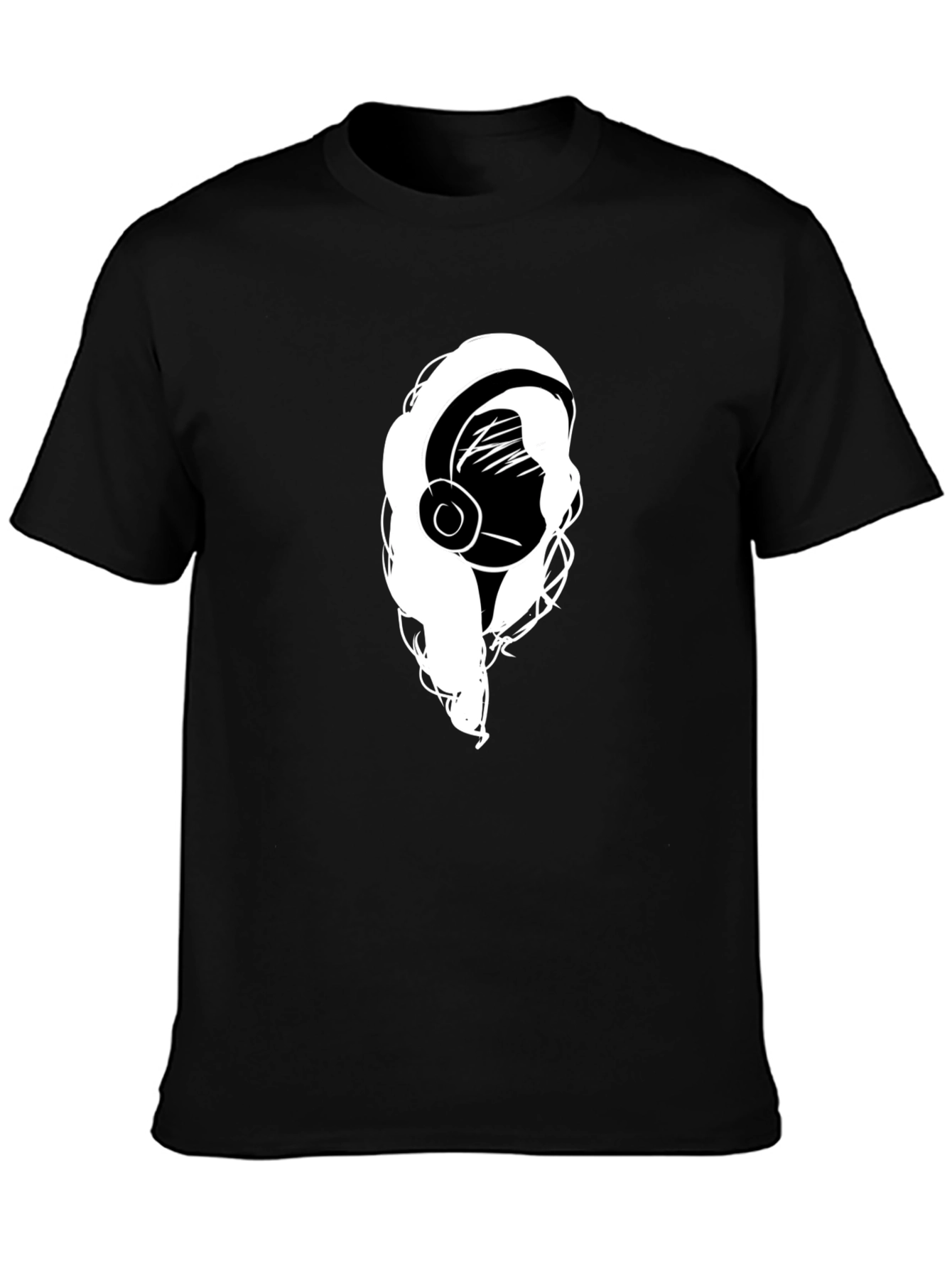 Headphone Girl Black T-Shirt - Music Lover Tee
