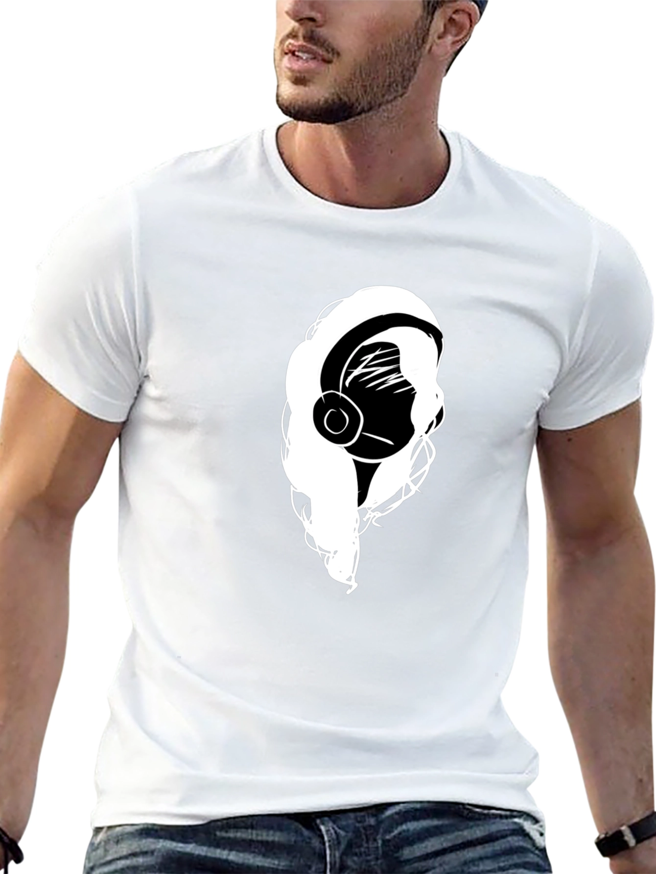Headphone Girl Black T-Shirt - Music Lover Tee