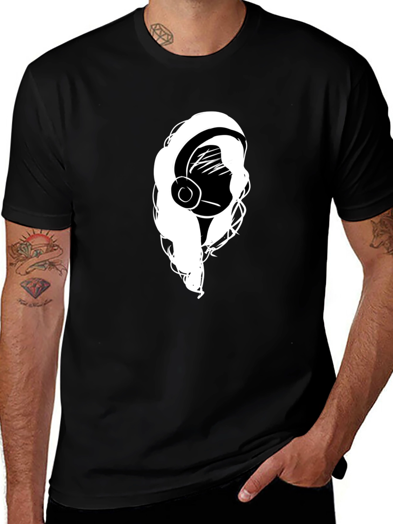 Headphone Girl Black T-Shirt - Music Lover Tee