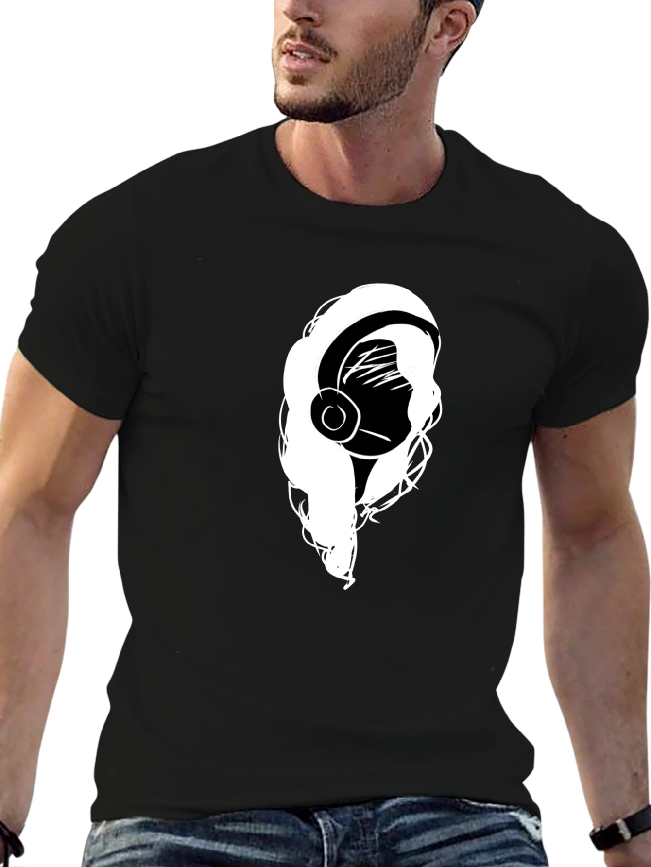 Headphone Girl Black T-Shirt - Music Lover Tee